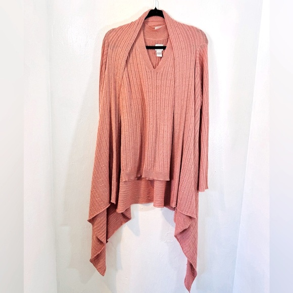 2PC Chico’s sweater set in beautiful coral pink with metallic thread M - Picture 1 of 7